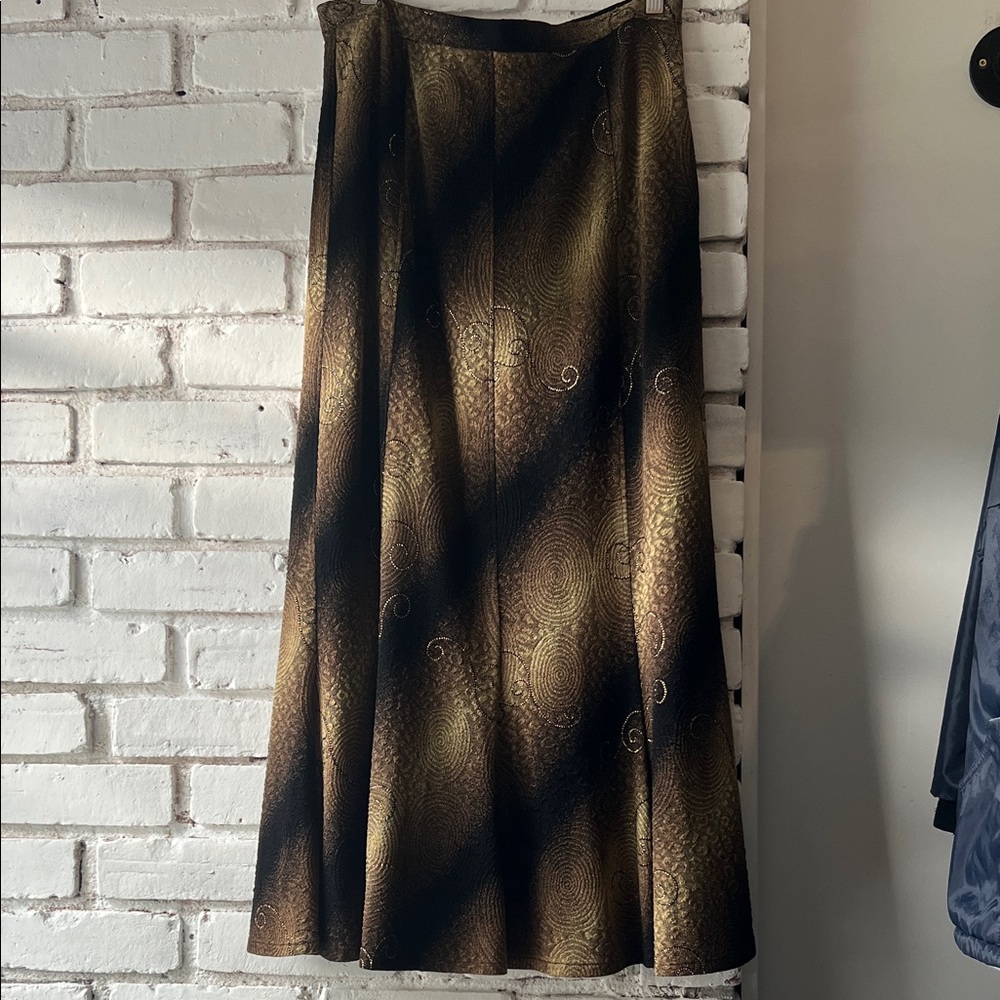 Vintage Midi Gold and Black Women's Skirt ombré swirl pattern